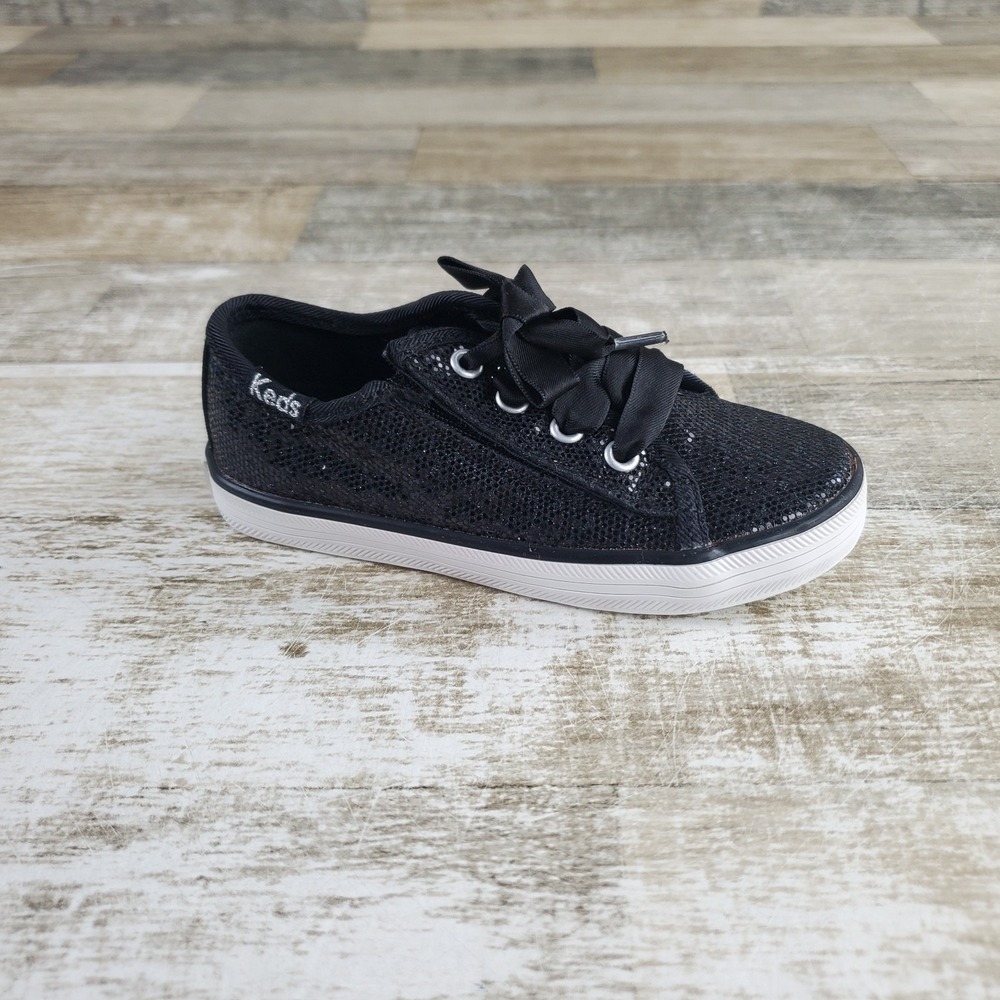 Keds Kickstart Jr Celebrations Kids Shoes Sz 7 M Black Glitter Lace Up Round Toe